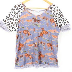 Cellabie Blouse Western Shirt Womens Rodeo Horse Bronco Cowgirl Fringe Size M